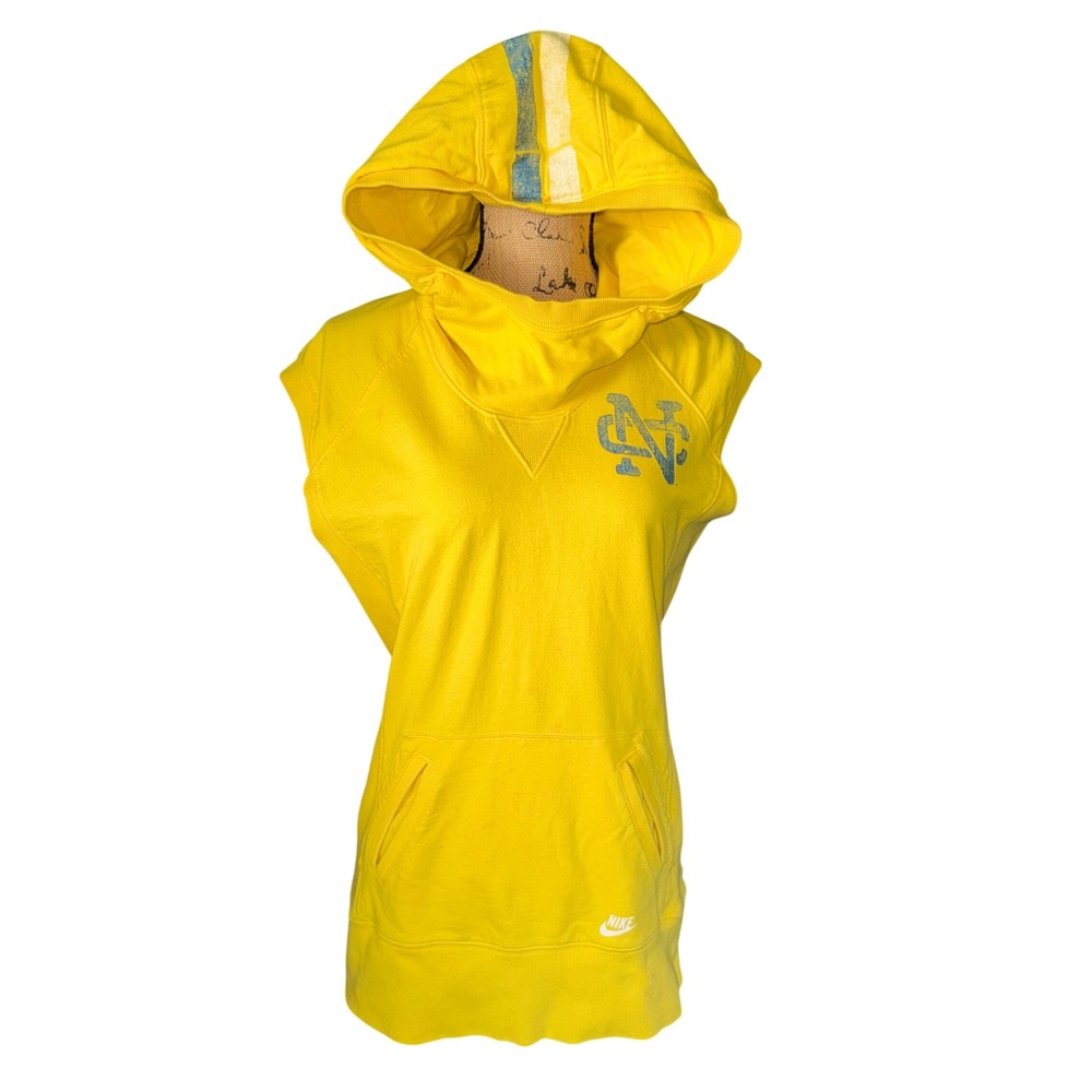 Nike Sleeveless Hoodie Women L Yellow UNC Tar Heels Graphic Cowl Neck Sporty